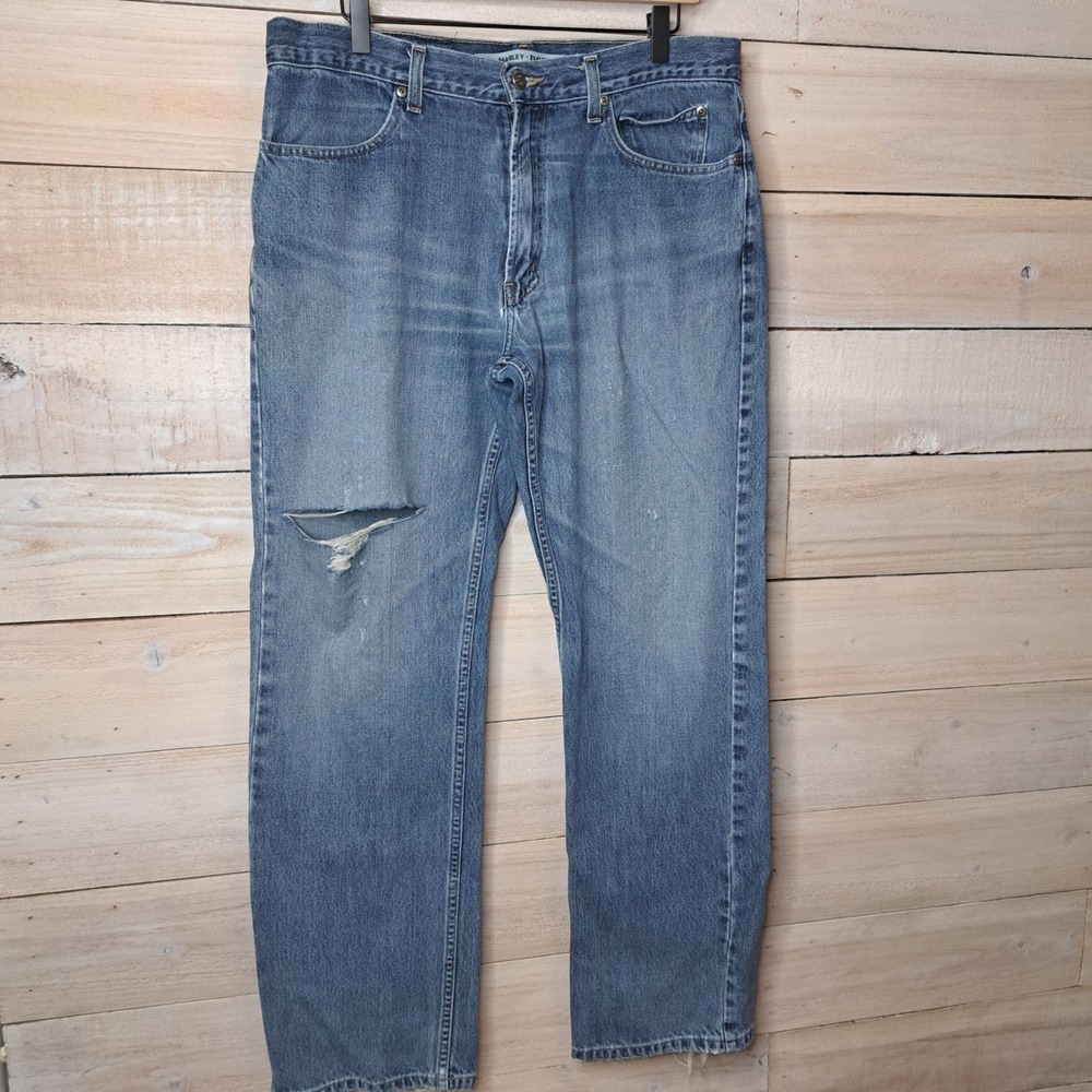 Bikercore Thrashed‎ Harley Davidson Jeans Men's 36x34 Straight Leg Relaxed Fit